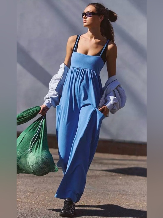 Free People Pants - NWT FREE PEOPLE MOVEMENT HOT SHOT STRAPPY ONESIE JUMPSUIT LIGHT COBALT